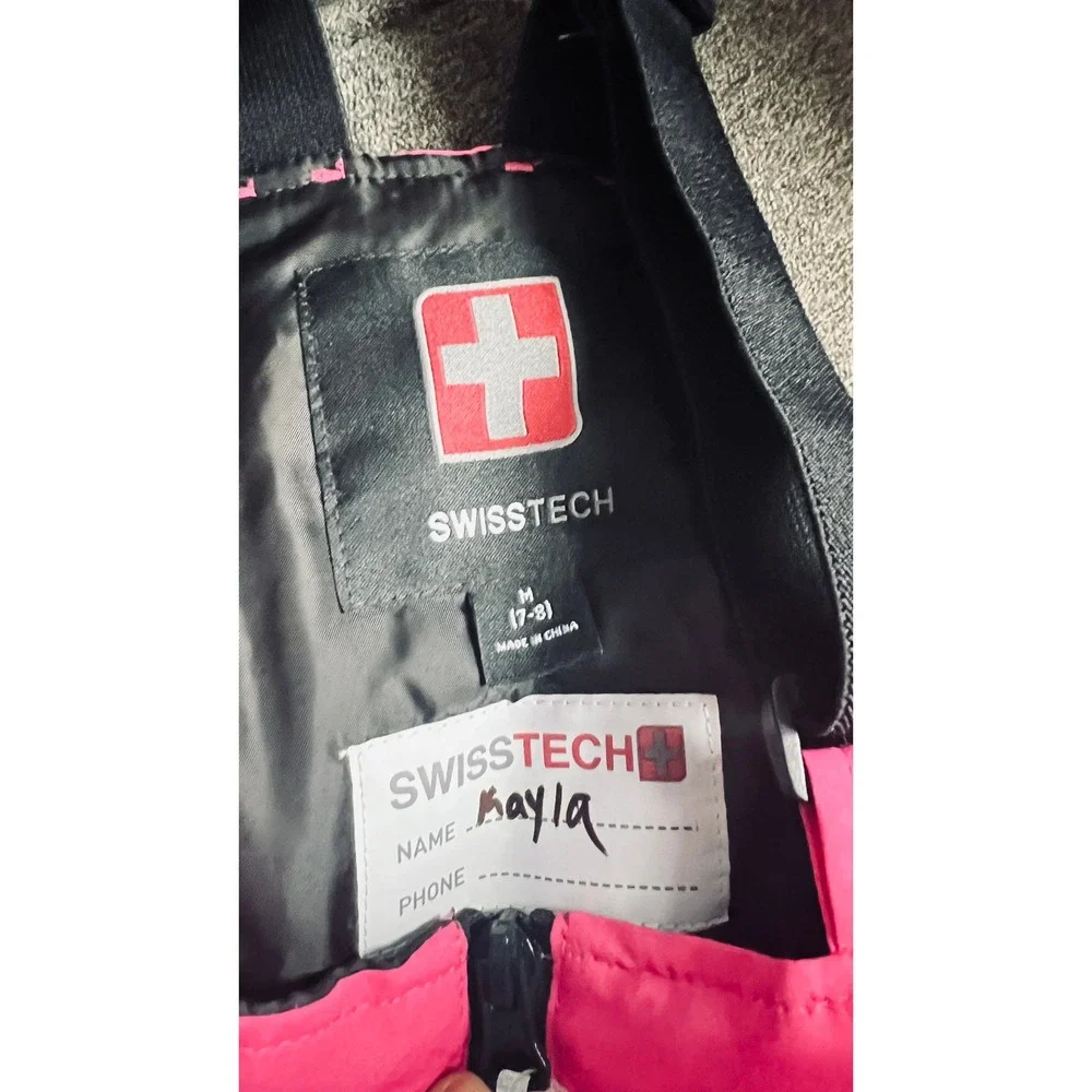 Swiss Tech Snow Bibs Kids Size M 7-8 Pink Insulated Winter Overalls